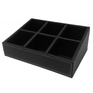 Black Faux Leather 6 Compartment Display Tray