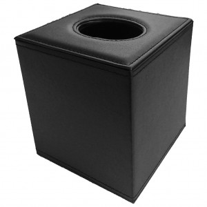 Black Leather Cube Tissue Box Dispenser